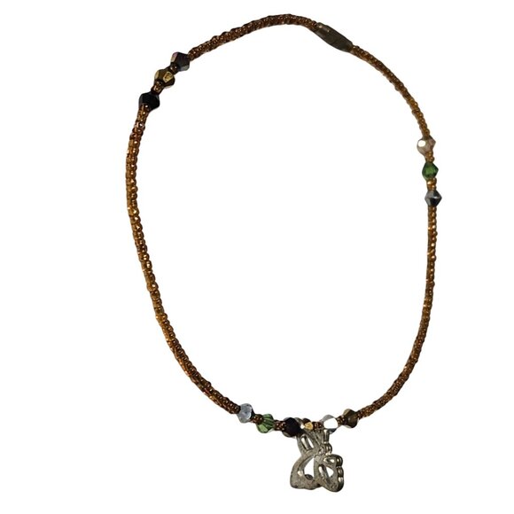 Boho Handcrafted Beaded Butterfly Charm Choker Necklace Nature Fashion Jewelry - Picture 1 of 3